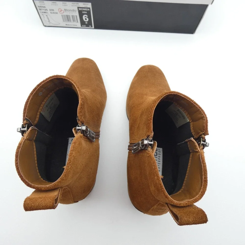 Blondo Siena Waterproof Camel Suede Ankle Boots B7125 Womens 6 M